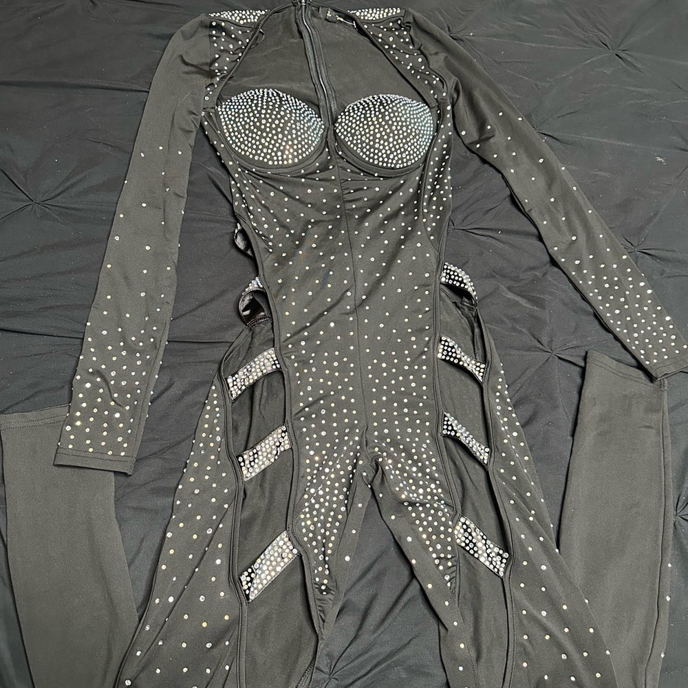 Black Rhinestone Jumpsuit - Picture 3 of 3